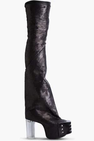 Rick Owens Grilled sequined leather-blend thigh boots - - EU 38