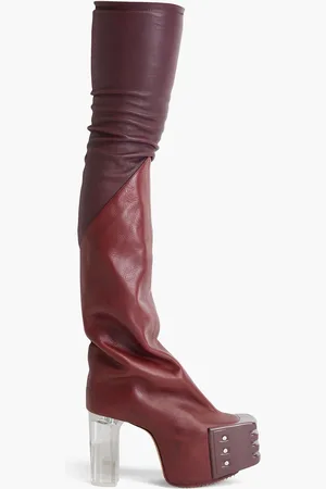 Rick Owens Leather-blend platform thigh boots - Burgundy - EU 37