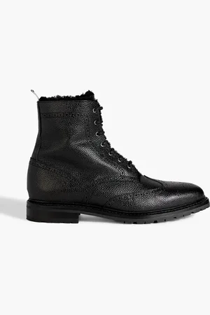 Thom Browne Shearling-lined pebbled-leather brogue boots - - US 7