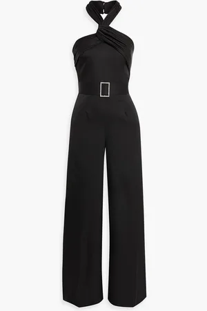 Halston Heritage Kani crystal-embellished satin-crepe wide-leg halterneck jumpsuit - - US 16
