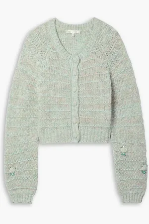 LOVESHACKFANCY Tien embroidered knitted cardigan - Green - XL