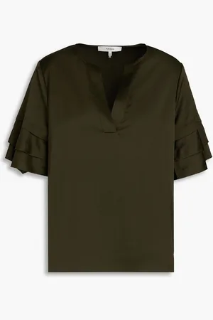 Frame Ruffled satin blouse - Green - XS