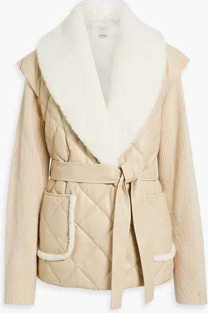 Simkhai Ribbed wool and cashmere-blend, faux leather and shearling jacket - Neutral - L