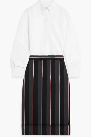 Thom Browne Cotton Oxford, piqué and striped wool-blend midi shirt dress - - IT 38