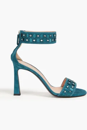 Alberta Ferretti Crystal-embellished laser-cut suede sandals - Blue - EU 39
