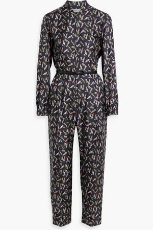 Max Mara Cropped printed silk-twill jumpsuit - Blue - IT 36