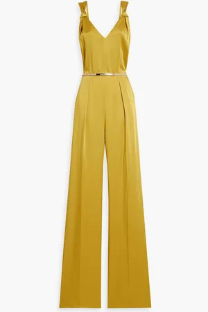 Max Mara Pleated satin-crepe wide-leg jumpsuit - Yellow - IT 42