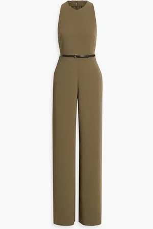 Max Mara Belted cutout crepe wide-leg jumpsuit - Green - IT 44