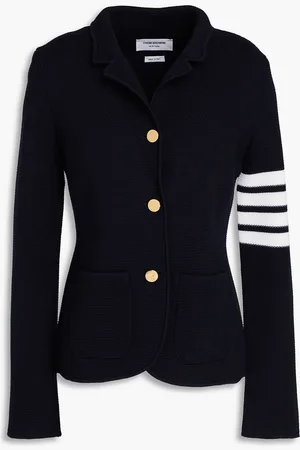 Thom Browne Striped waffle-knit wool-blend blazer - Gray - IT 46