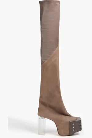 Rick Owens Grilled leather and suede platform over-the-knee boots - Neutral - EU 37