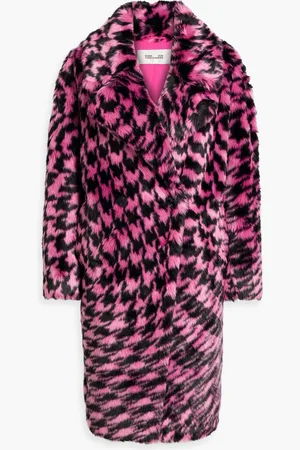 Diane von Furstenberg Arwen double-breasted printed faux fur coat - Pink - S