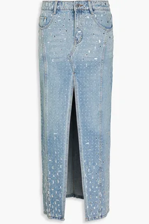Retrofete Palermo crystal-embellished denim maxi skirt - Blue - 26