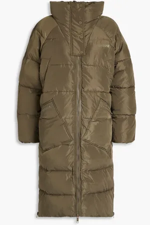 Ganni Logo-print quilted shell coat - Green - XXS/XS
