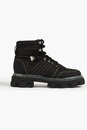 Ganni Lace-up leather and canvas ankle boots - - EU 40