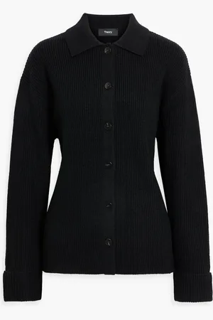 THEORY Ribbed merino wool and cashmere-blend cardigan - - L