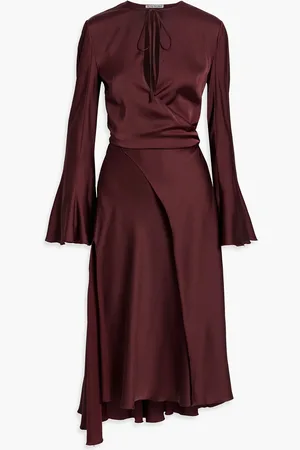 Acne Studios Wrap-effect satin midi dress - Burgundy - DE 32