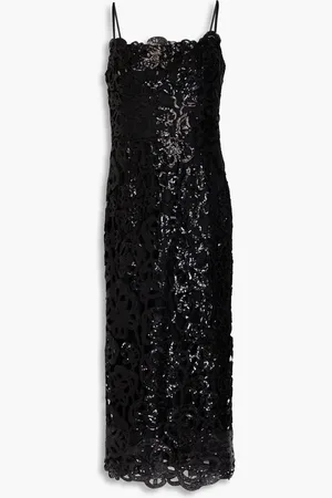 Marchesa Notte Sequined guipure lace midi dress - - US 6