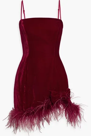 Harley Viera-Newton Valentina feather-trimmed velvet mini dress - Burgundy - US 4