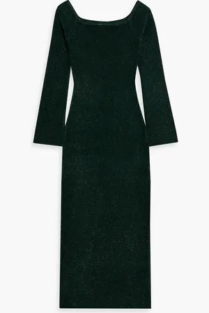 GALVAN Ribbed-knit and tinsel midi dress - Green - XS