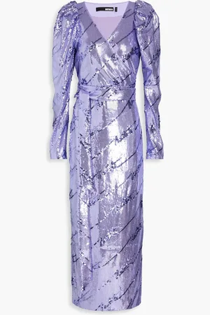 ROTATE Sequined mesh midi wrap dress - Purple - DE 38