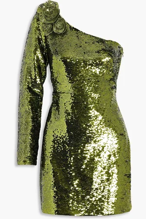 Marchesa Notte One-sleeve sequined tulle mini dress - Green - US 10