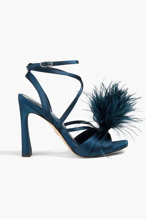 Sam Edelman Layton feather-trimmed satin sandals - Blue - US 8