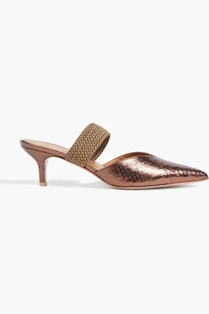 MALONE SOULIERS Maisie 45 cord-trimmed metallic snake-effect leather mules - Metallic - EU 39