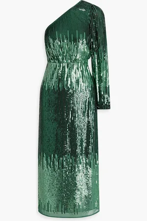 RIXO London Bradshaw one-sleeve sequined tulle midi dress - Green - UK 6