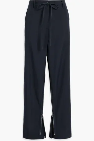 Helmut Lang Zip-detailed cotton-blend twill wide-leg pants - Blue - M