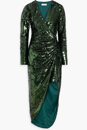 Simkhai Emersyn ruched sequined tulle midi dress - Green - US 6