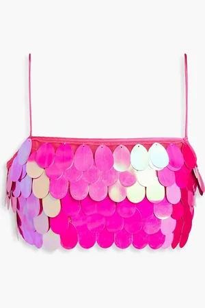 ROTATE Cropped sequined tulle top - Pink - DE 32