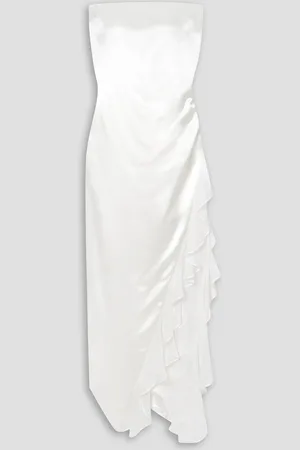 Retrofete Lorelai asymmetric chiffon-trimmed satin dress - White - XL