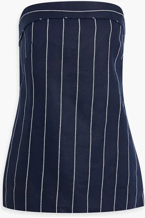 Nicholas Strapless pinstriped linen-blend top - Blue - US 2