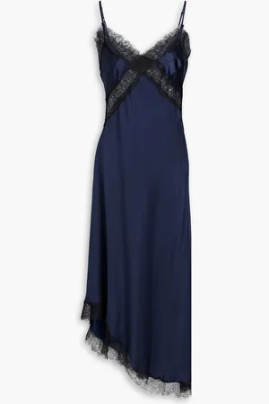 Nicholas Lace-trimmed silk-blend satin midi dress - Blue - US 6
