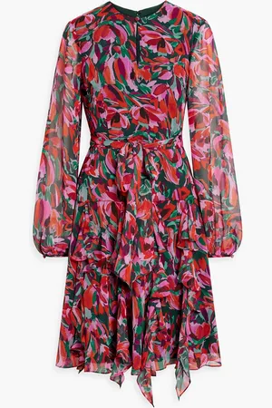 MIKAEL AGHAL Ruffled floral-print chiffon dress - - US 6