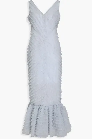 HUISHAN ZHANG Janina ruffled tulle maxi dress - Blue - UK 14