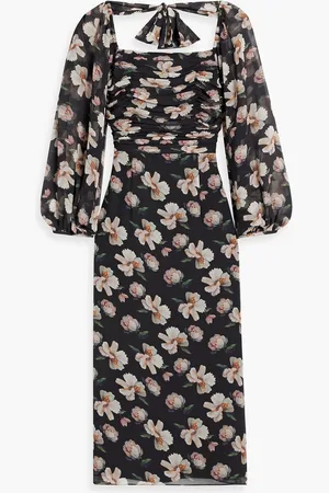 MIKAEL AGHAL Ruched floral-print chiffon midi dress - - US 10