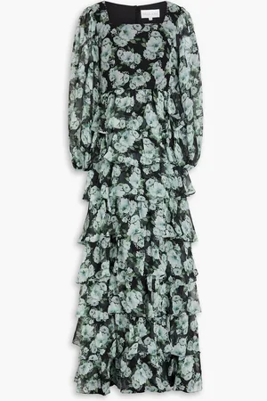 MIKAEL AGHAL Tiered floral-print chiffon maxi dress - Blue - US 4