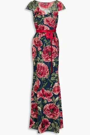 Marchesa Notte Embroidered tulle gown - Blue - US 2