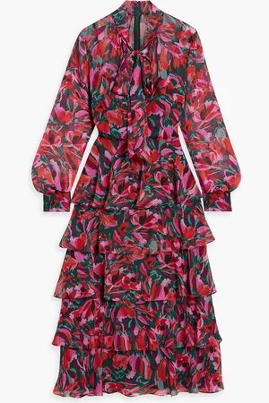 MIKAEL AGHAL Tiered floral-print chiffon midi dress - - US 2