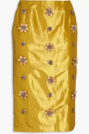 HUISHAN ZHANG Embellished taffeta pencil skirt - Yellow - UK 12