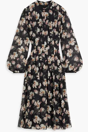 MIKAEL AGHAL Pleated floral-print chiffon midi dress - - US 2