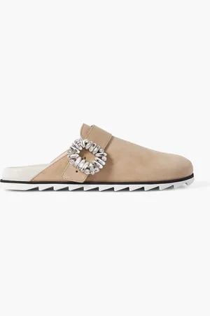 Roger Vivier Slidy Strass crystal-embellished suede slippers - Neutral - EU 34