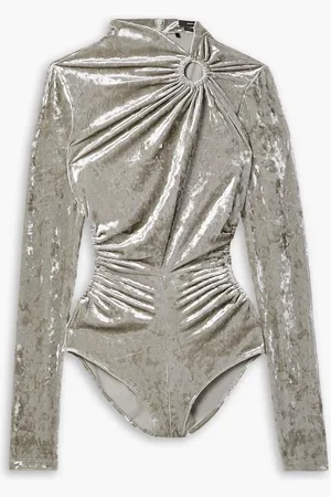 Isabel Marant Goldano cutout gathered crushed-velvet bodysuit - Gray - FR 34
