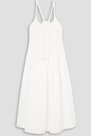 Chloé Lace-up cotton-piqué midi dress - - XL