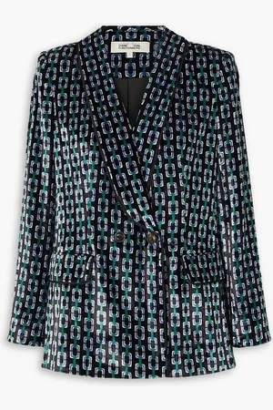 Diane von Furstenberg Chiana double-breasted printed velvet blazer - Blue - US 2