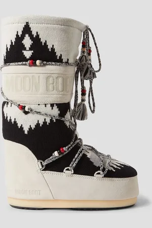 Moon Boot Moon Boot embellished wool-jacquard and suede snow boots - White - 35-38