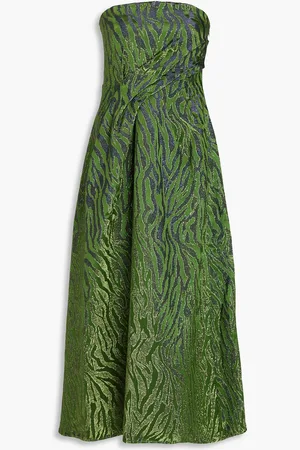 ULLA JOHNSON Raina strapless metallic zebra-print satin-jacquard midi dress - Green - US 8