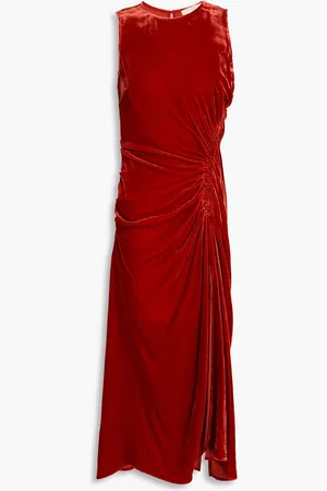 ULLA JOHNSON Cornelia ruched velvet midi dress - Red - US 8