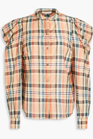 ULLA JOHNSON Langley checked cotton and silk-blend blouse - Neutral - US 12